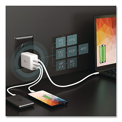 j5create 65 W GaN USB-A/USB-C Three-Port Charger, White (JUP3365)