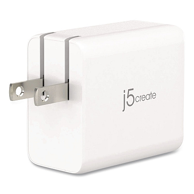 j5create 65 W GaN USB-A/USB-C Three-Port Charger, White (JUP3365)