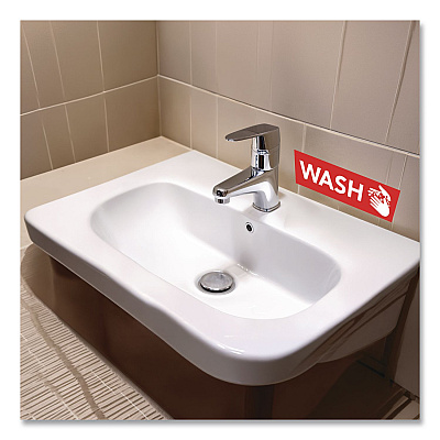 COSCO Wash, Rinse, Sanitize, Hand Wash Only Decals, 2.75 x 9", Assorted Colors, 4/Pack (098560)