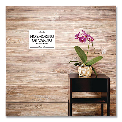 COSCO No Smoking No Vaping Indoor Spa Style Sign, 7 x 5 White Face, Black Graphics (098650)
