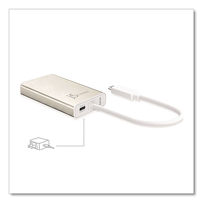 j5create USB-C to HDMI Audio/Video Adapter, HDMI/USB-C/RJ45, 9.45" Gold/White (JCA374US)