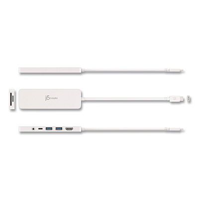 j5create Multi-Port Hub for USB-C Enabled Laptops, 4-Port, White (JCD373)