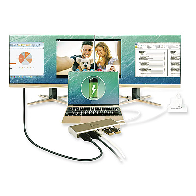 j5create Mini Dual Monitor Docking Station, USB-C/HDMI/Gigabit LAN, White/Gold (JCD381)