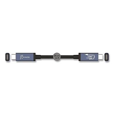 j5create USB-C to USB-C Cable, 2.6 ft, Black/Space Gray (JUC29L08)
