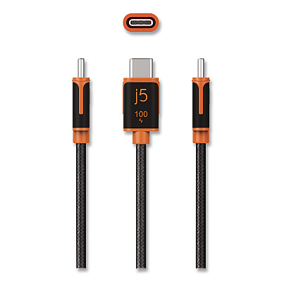 j5create USB-C to USB-C Charging Cable, 5.9 ft, Black/Orange (JUCX25L18)