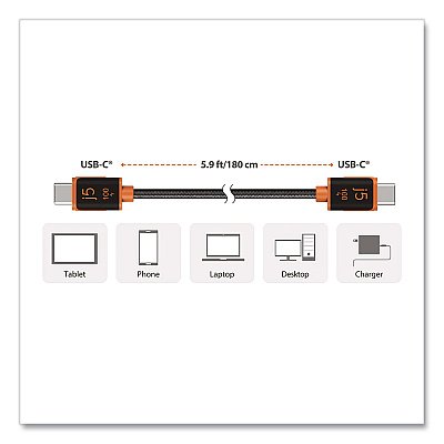 j5create USB-C to USB-C Charging Cable, 5.9 ft, Black/Orange (JUCX25L18)