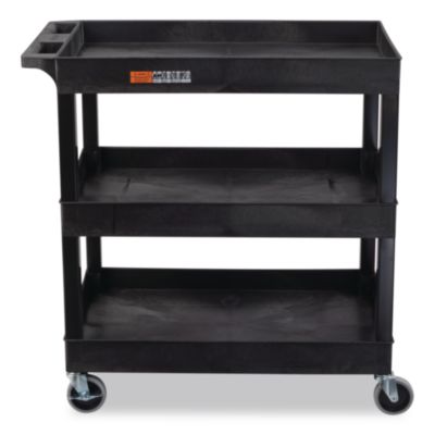Luxor Tuffy XL Three-Shelf Utility Cart with Tub Shelves, Plastic, 300 lb Capacity, 35" x 18" x 36", Black (EC111B)