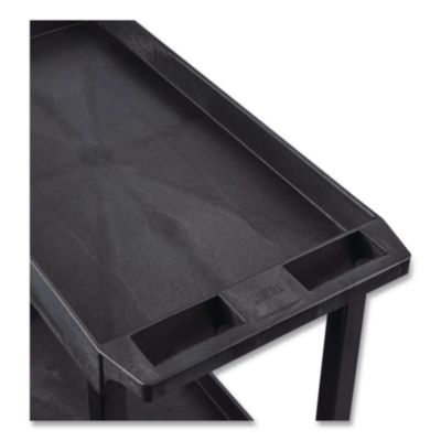 Luxor Tuffy XL Three-Shelf Utility Cart with Tub Shelves, Plastic, 300 lb Capacity, 35" x 18" x 36", Black (EC111B)
