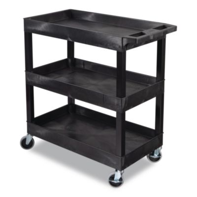 Luxor Tuffy XL Three-Shelf Utility Cart with Tub Shelves, Plastic, 300 lb Capacity, 35" x 18" x 36", Black (EC111B)