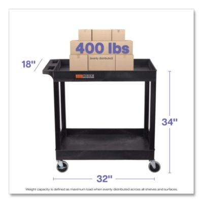Luxor TUFFY XL Two-Shelf Heavy-Duty Multipurpose Utility Cart, Plastic, 200 lb Capacity, 35 x 18 x 34.25, Black (EC11B)
