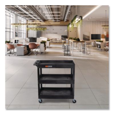 Luxor Tuffy XL Three-Shelf Utility Cart with Tub Shelves, Plastic, 300 lb Capacity, 35" x 18" x 36", Black (EC111B)