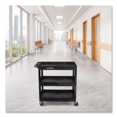 Luxor Tuffy XL Three-Shelf Utility Cart with Tub Shelves, Plastic, 300 lb Capacity, 35" x 18" x 36", Black (EC111B)