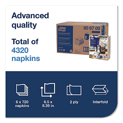 Tork Xpressnap Interfold Dispenser Napkins, 2-Ply, 6.5 x 8.4, Natural, 720/Pack, 6 Packs/Carton (806700)