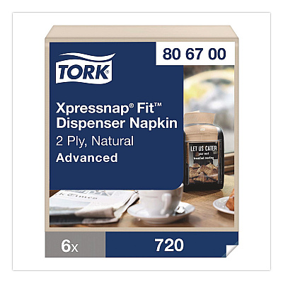 Tork Xpressnap Interfold Dispenser Napkins, 2-Ply, 6.5 x 8.4, Natural, 720/Pack, 6 Packs/Carton (806700)
