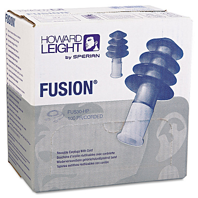 Howard Leight by Honeywell FUS30 HP Fusion Multiple-Use Earplugs, Reg, 27NRR, Corded, BE/WE, 100 Pairs