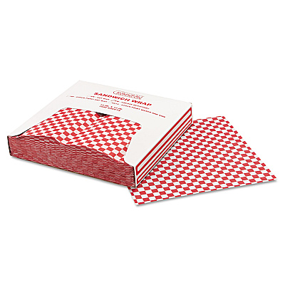 Bagcraft Grease-Resistant Paper Wraps and Liners, 12 x 12, Red Check, 1,000/Box, 5 Boxes/Carton (BGC057700)