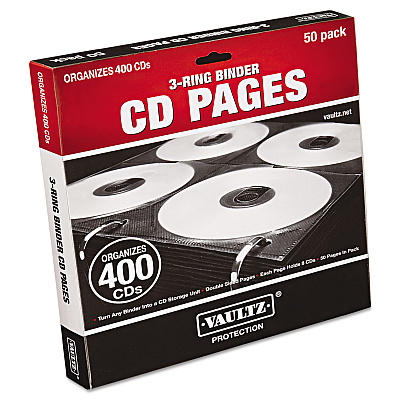 Vaultz Two-Sided CD Refill Pages for Three-Ring Binder, 8 Disc Capacity, Clear/Black, 50/Pack (IDEVZ01415)