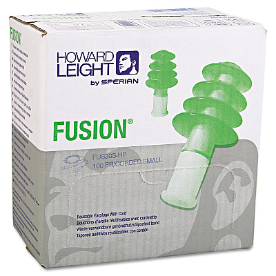 Howard Leight by Honeywell FUS30S-HP Fusion Multiple-Use Earplugs, Small, 27NRR, Corded, GN/WE, 100 Pairs