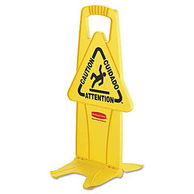 Rubbermaid Commercial Stable Multi-Lingual Safety Sign, 13 x 13.25 x 26, Yellow (RCP9S0900YEL)