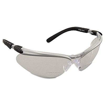3M BX Molded-In Diopter Safety Glasses, 1.5+ Diopter Strength, Silver/Black Frame, Clear Lens, 20/Box (MMM113740000020)