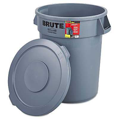 Rubbermaid Commercial Brute Container with Lid, 32 gal, Plastic, Gray (RCP863292GRA)