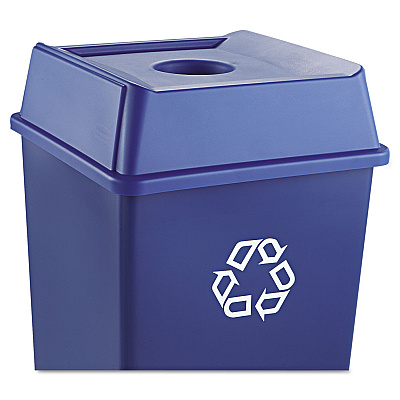 Rubbermaid Commercial Untouchable Bottle and Can Recycling Top, Round Opening,  20.13w x 20.13d x 6.25h, Blue (RCP2791BLU)