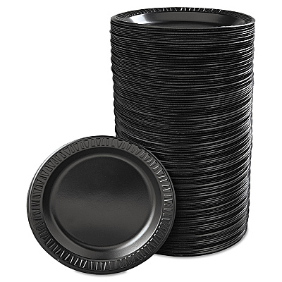 Dart Quiet Classic Laminated Foam Dinnerware, Plate, 9" Dia, Black, 125/pack, 4 Packs/carton (DCC9PBQR)