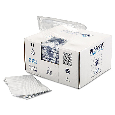 Inteplast Group Ice Bags with Twist-Ties, Ice: Penguin Icon Labeling, 8 lb Capacity, 11" x 20", Clear, 1,000/Carton (IBSIC1120)