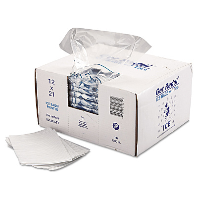 Inteplast Group Ice Bags with Twist-Ties, Ice: Penguin Icon Labeling, 10 lb Capacity, 12" x 21", Clear, 1,000/Carton (IBSIC1221)