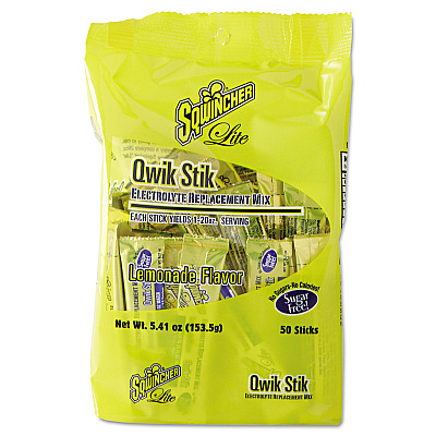 Sqwincher Sugar-Free Qwik Stik Energy Drink Mix, Lemonade, 1.26 oz Packet, 50/Pack (SQW060103LA)