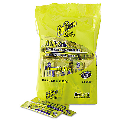 Sqwincher Sugar-Free Qwik Stik Energy Drink Mix, Lemonade, 1.26 oz Packet, 50/Pack (SQW060103LA)