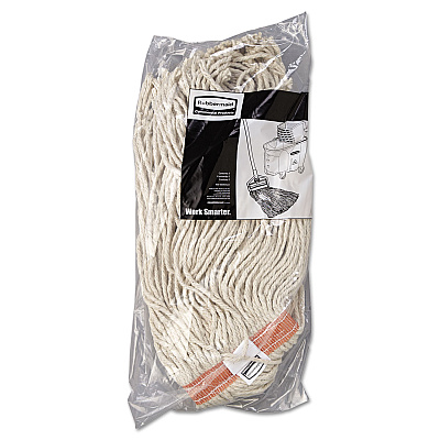 Rubbermaid Commercial Premium Cut-End Cotton Wet Mop Head, 16oz, White, 1" Orange Band, 12/Carton (RCPF11612)