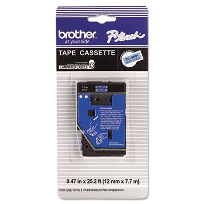 Brother TC Tape Cartridge for P-Touch Labelers, 0.47" x 25.2 ft, Black on Blue (TC6001)