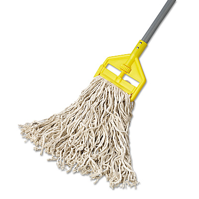 Rubbermaid Commercial Economy Cut-End Cotton Wet Mop Head, 16oz, 1" Band, White, 12/carton (RCPV116)