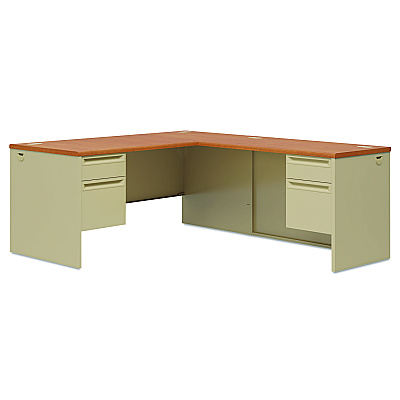 HON 38000 Series Left Pedestal Desk, 66" x 30" x 29.5", Harvest/Putty (HON38292LCL)