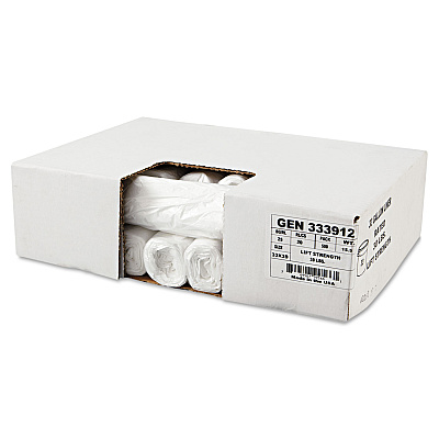 General Supply High-Density Can Liners, 33 gal, 9 mic, 33" x 39", Natural, Perforated Roll, 25 Bags/Roll, 20 Rolls/Carton (GEN333912)