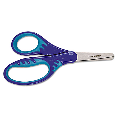Fiskars Kids Softgrip Scissors, Right Handed, Rounded Tip, 5" Long, 1.75" Cut Length, Straight Handle, Randomly Assorted Handle Color (FSK1942201001)