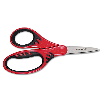 Fiskars Kids Softgrip Scissors, Right Handed, Rounded Tip, 5" Long, 1.75" Cut Length, Straight Handle, Randomly Assorted Handle Color (FSK1942201001)