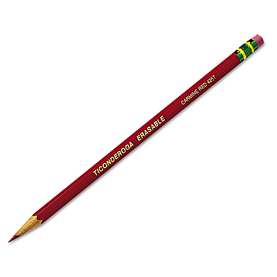 Ticonderoga Erasable Colored Pencils, 2.6 mm, 2B, Carmine Red Lead, Carmine Red Barrel, Dozen (DIX14259)