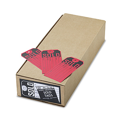 Avery Sold Tags, Paper, 4.75 x 2.38, Red/Black, 500/Box (AVE15161)