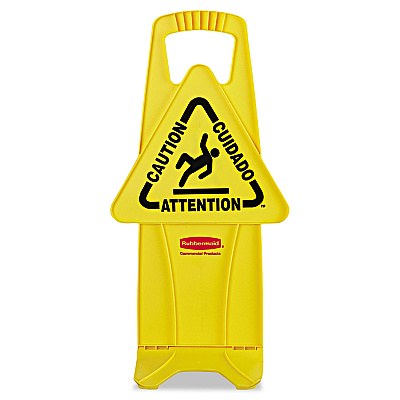 Rubbermaid Commercial Stable Multi-Lingual Safety Sign, 13 x 13.25 x 26, Yellow (RCP9S0900YEL)