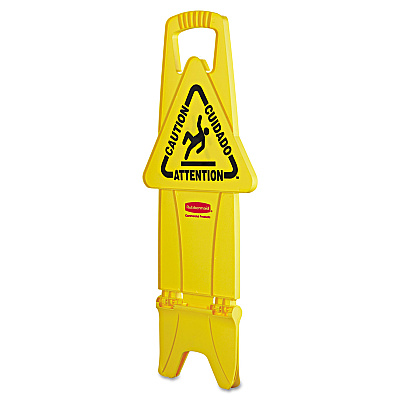 Rubbermaid Commercial Stable Multi-Lingual Safety Sign, 13 x 13.25 x 26, Yellow (RCP9S0900YEL)