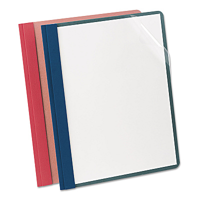 Earthwise by Oxford 100% Recycled Clear Front Report Covers, 3-Prong Fastener, 0.5" Capacity, 8.5 x 11, Clear/Red, 25/Box (OXF57871)