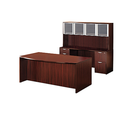 Alera Valencia Series Bow Front Desk Shell, 71" x 41.38" x 29.63", Mahogany (ALEVA227236MY)