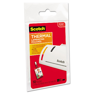 Scotch Laminating Pouches, 5 mil, 2.25" x 4.25", Gloss Clear, 10/Pack (MMMTP585210)