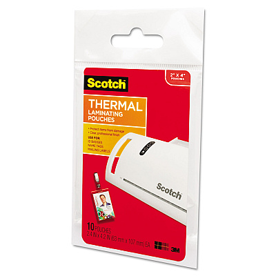 Scotch Laminating Pouches, 5 mil, 2.25" x 4.25", Gloss Clear, 10/Pack (MMMTP585210)