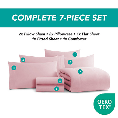 Family Essentials Bed In Bag 7pc - King - Rose, Case Of 6 (BIAB-KG-RO)