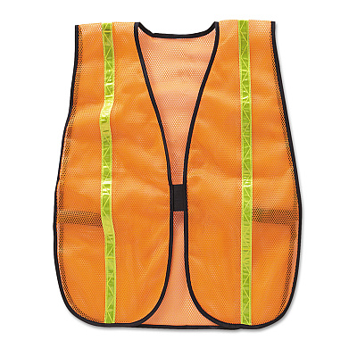 MCR Safety Polyester Mesh Safety Vest, One Size Fits All, Orange with 0.75" Lime Green Stripe (RVRV211R)
