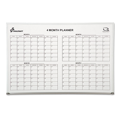 AbilityOne 7110015550295, SKILCRAFT Cubicle Calendar Board, Four Month, 24 x 36, White Surface, Aluminum Frame