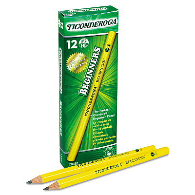 Dixon Ticonderoga Beginners Woodcase Pencil with Microban, HB (#2), Black Lead, Yellow Barrel, Dozen (130800002)
